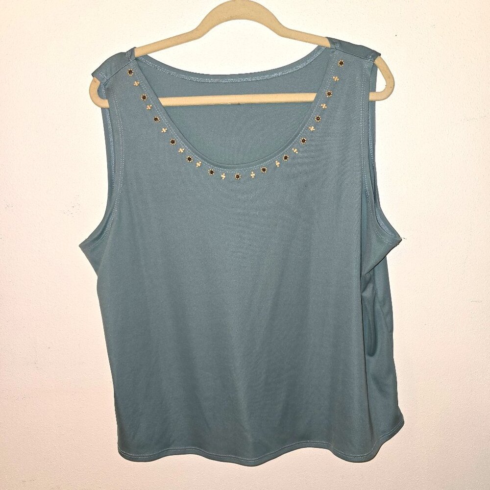 Sea Foam Green Tank Top with Beaded Neckline 2X